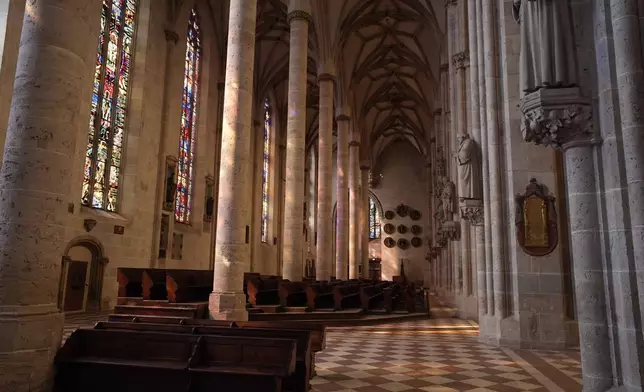 Interior view of Ulmer Münster, the world's tallest church, in Ulm, Germany, Wednesday, Sept. 18, 2024. (AP Photo/Matthias Schrader)