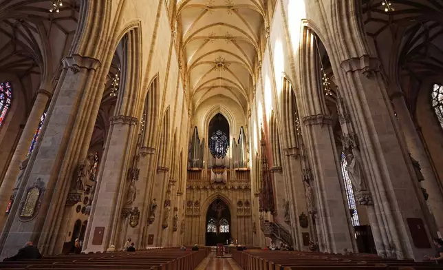 Interior view of Ulmer Münster, the world's tallest church, in Ulm, Germany, Wednesday, Sept. 18, 2024. (AP Photo/Matthias Schrader)