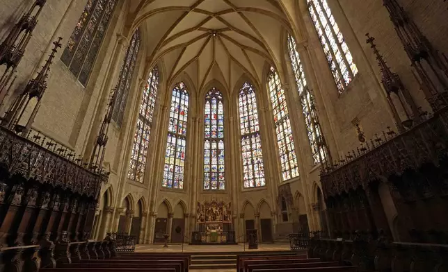 Interior view of Ulmer Münster, the world's tallest church, in Ulm, Germany, Wednesday, Sept. 18, 2024. (AP Photo/Matthias Schrader)