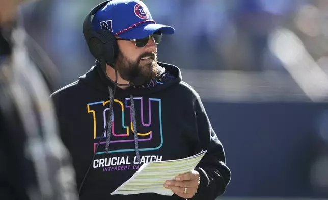 New York Giants head coach Brian Daboll stands on the sideline during the first half of an NFL football game against the Seattle Seahawks, Sunday, Oct. 6, 2024, in Seattle. (AP Photo/Lindsey Wasson)