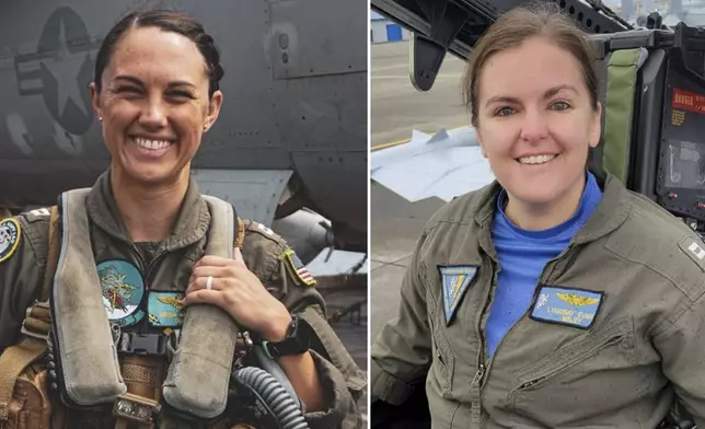 This combination of undated photos released by the U.S. Navy shows left to right; Lt. Serena Wileman, a Naval Aviator, and Lt. Serena Wileman, a Naval Aviator. (U.S. Navy via AP)