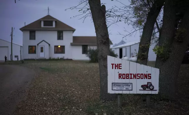 The home and farm of Julie and Randy Robinson, which has been in their family for 132 years, in Worthington, Minn., on Monday, Oct. 21, 2024. (AP Photo/Jessie Wardarski)