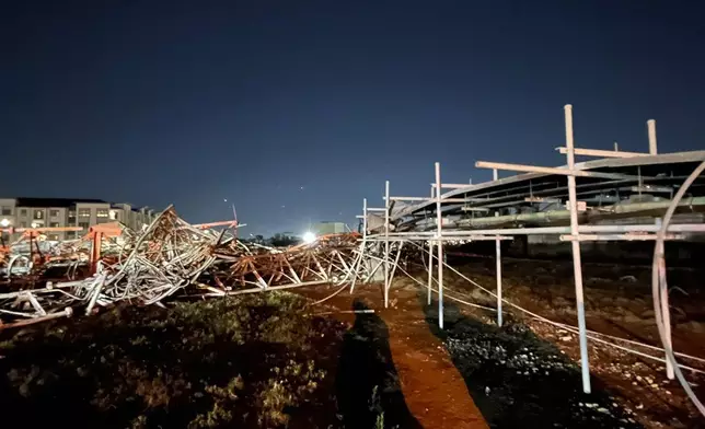 This image provided by the Houston Fire Department shows the destruction caused by a helicopter crash in the city's Second Ward, Sunday, Oct. 20, 2024. (Houston Fire Department via AP)