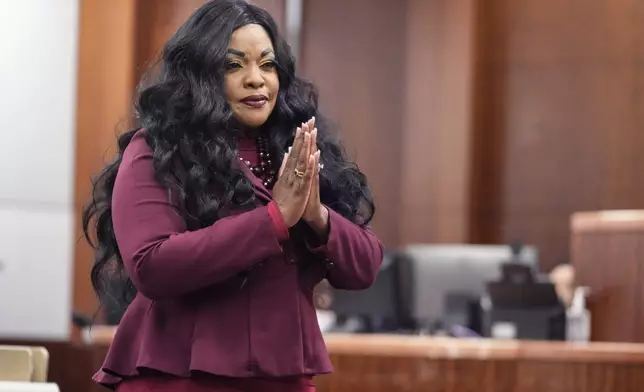 Prosecutor Tanisha Manning speaks to the jury during closing arguments in the punishment phase of former Houston Police officer Gerald Gaines' felony murder trial on Monday, Oct. 7, 2024 in Houston. Goines was found guilty of felony murder in the 2019 deaths of Dennis Tuttle and Rhogena Nicholas. (Brett Coomer/Houston Chronicle via AP)