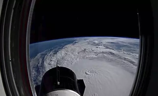 This photo provided by astronaut Matthew Dominick shows Hurricane Milton seen from the International Space Station on Tuesday, Oct. 8, 2024. (Matthew Dominick/NASA via AP)