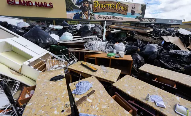 A closed business is seen after Hurricane Helene ahead of Hurricane Milton's arrival, Tuesday, Oct. 8, 2024, in Treasure Island, Fla. (AP Photo/Mike Stewart)