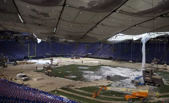 FILE - An interior view of the Metrodome is seen, Dec. 16, 2010, in Minneapolis. (AP Photo/Star Tribune, Jeff Wheeler, File)