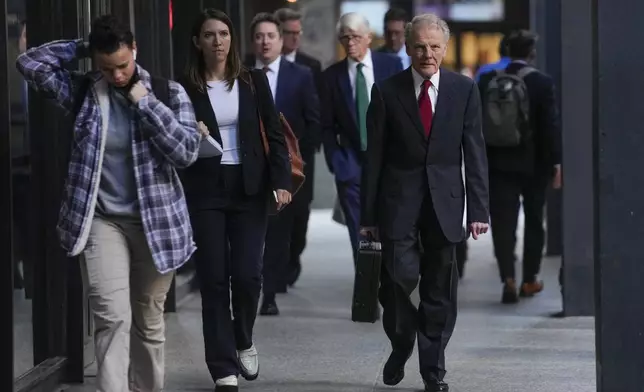 Former Illinois House Speaker Michael Madigan arrives at federal court where he is on trial for charges in a multimillion-dollar racketeering and bribery scheme Monday, Oct. 21, 2024, in Chicago. (AP Photo/Erin Hooley)