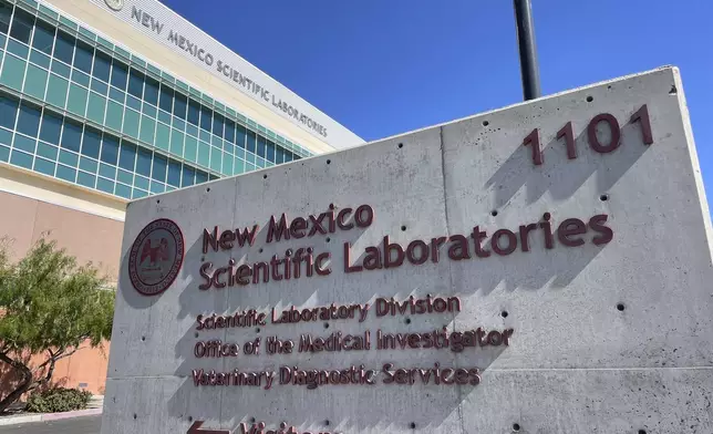 This Oct. 3, 2024 image shows the Office of the Medical Investigator in Albuquerque, New Mexico, where experts work to identify scores of presumed migrants whose remains have been found along the border in southern New Mexico. (AP Photo/Susan Montoya Bryan)