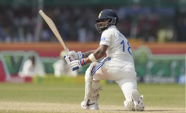 India's Virat Kohli plays a shot on the fifth and final day of the second cricket test match between Bangladesh and India in Kanpur, India, Tuesday, October 1, 2024. (AP Photo/Ajit Solanki)