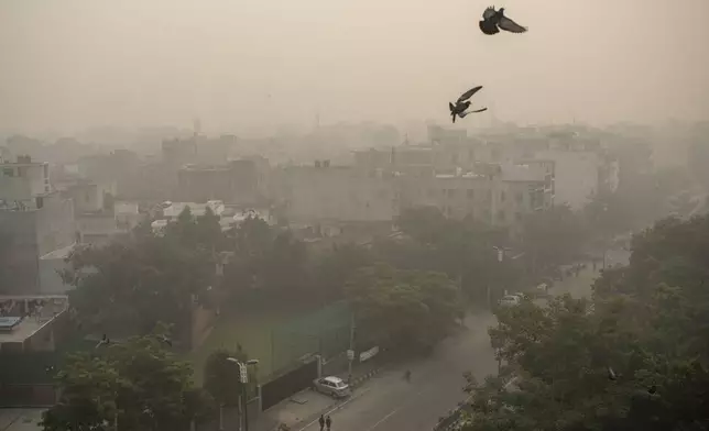 FILE- Morning haze envelops the skyline the day after tens of thousands of people set off massive firecrackers to celebrate the Hindu festival of Diwali in New Delhi, India, Nov. 5, 2021. (AP Photo/Altaf Qadri, File)