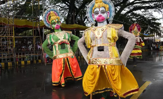 Indian artists perform during a procession on the last day of the Dussehra festivities, in Mysuru, India, Saturday, Oct. 12, 2024. (AP Photo/Aijaz Rahi)