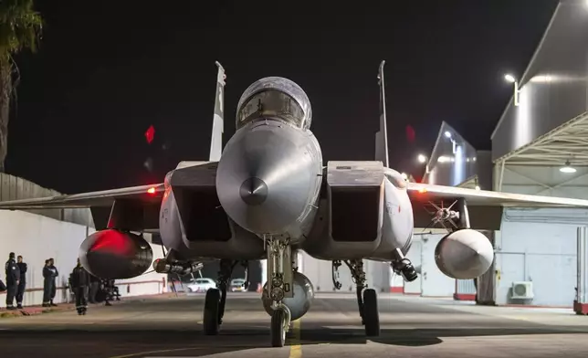 In this photo provided by the Israeli army, armed Israeli Air Force planes depart from an unknown location to attack Iran, Saturday, Oct. 26, 2024. (Israeli Army via AP)