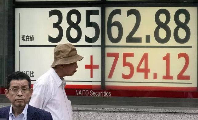 A person looks at an electronic stock board showing Japan's Nikkei index at a securities firm Thursday, Oct. 3, 2024, in Tokyo. (AP Photo/Eugene Hoshiko)