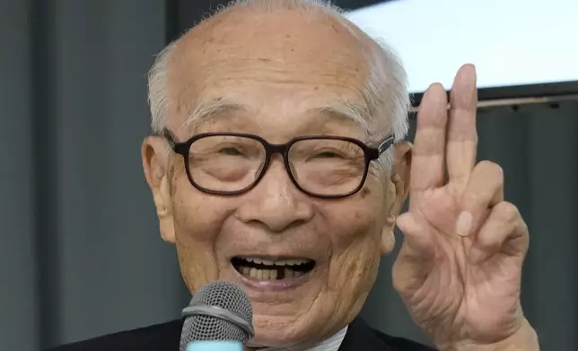 Terumi Tanaka, a Nihon Hidankyo executive speaks during a press conference in Tokyo, Saturday, Oct. 12, 2024, a day after Nihon Hidankyo, or the Japan Confederation of A- and H-Bomb Sufferers Organizations, won the Nobel Peace Prize. (AP Photo/Hiro Komae)