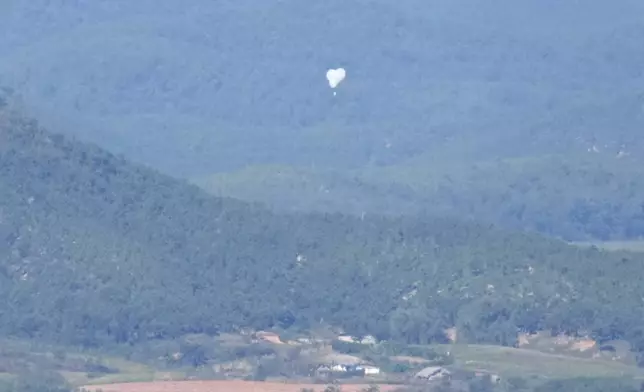 FILE - North Korean balloons are seen from the Unification Observation Post in Paju, South Korea, near the border with North Korea, Friday, Oct. 4, 2024. (AP Photo/Lee Jin-man, File)