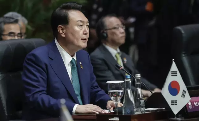 FILE - South Korean President Yoon Suk Yeol delivers his remarks during the Association of the Southeast Asian Nations (ASEAN) Plus Three Summit in Jakarta, Indonesia, Sept. 6, 2023. (Adi Weda/Pool Photo via AP, File)