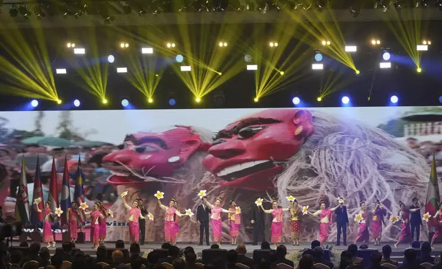 Dancers perform during the opening ceremony of the Association of South East Asian Nations (ASEAN) Summit in Vientiane, Laos, Wednesday, Oct. 9, 2024. (AP Photo/Dita Alangkara)