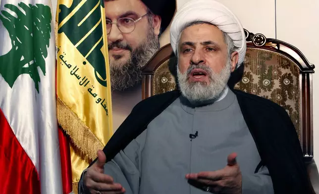 FILE - The deputy chief of Hezbollah, Sheik Naim Kassem, speaks during an interview with the Associated Press in the southern suburb of Beirut, Lebanon, Tuesday June 2, 2009. (AP Photo/Hussein Malla, File)