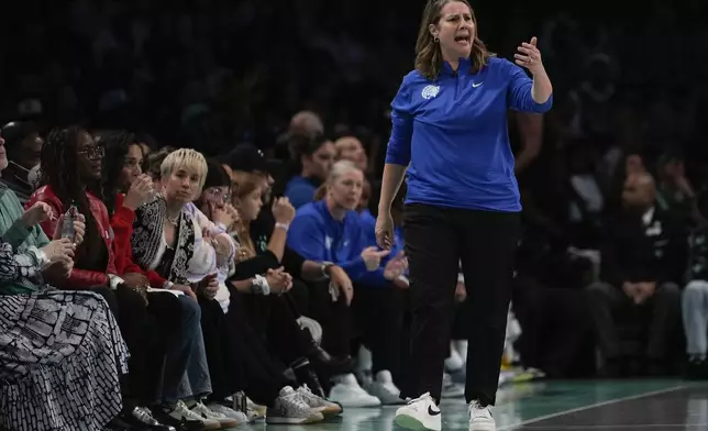 Minnesota Lynx head coach Cheryl Reeve reacts during the third quarter of Game 5 of the WNBA basketball final series against the New York Liberty, Sunday, Oct. 20, 2024, in New York. (AP Photo/Pamela Smith)