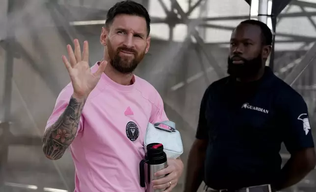 Inter Miami forward Lionel Messi arrives for an MLS soccer match against the New England Revolution, Saturday, Oct. 19, 2024, in Fort Lauderdale, Fla. (AP Photo/Lynne Sladky)