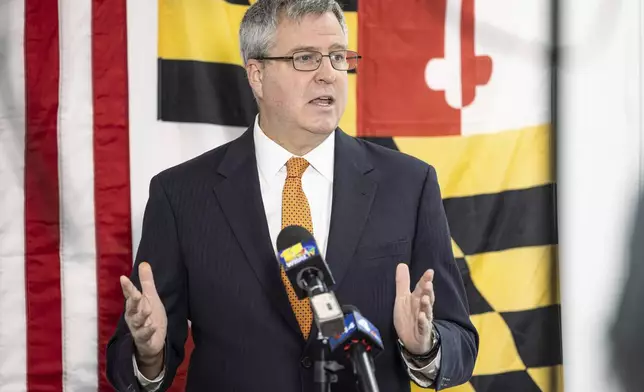 Neil Parrott, Republican candidate for Maryland's Sixth Congressional District, speaks during a press conference, Friday, Oct. 11, 2024, in Frederick, Md. (AP Photo/Alyssa Howell)