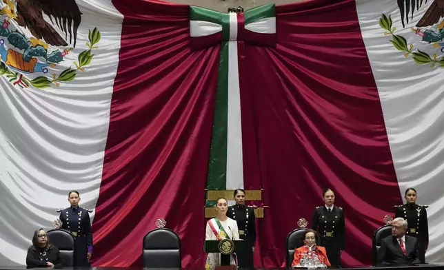 President Claudia Sheinbaum speaks in Congress after taking the oath of office in Mexico City, Tuesday, Oct. 1, 2024. (AP Photo/Eduardo Verdugo)