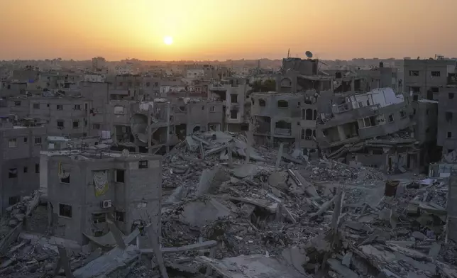 Destruction left by the Israeli air and ground offensive is seen in Khan Younis, Gaza Strip, Friday, Sept. 13, 2024. (AP Photo/Abdel Kareem Hana)