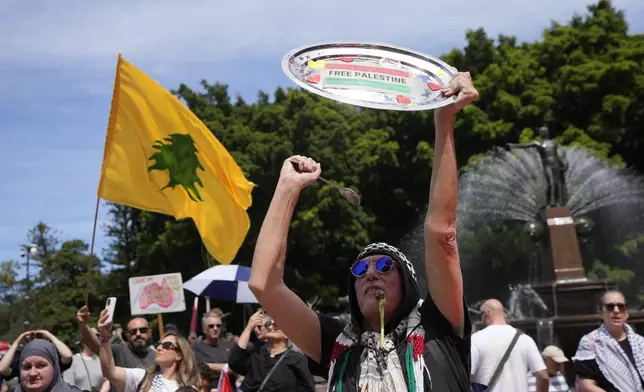 Pro-Palestinian supporters rally in Sydney, Sunday, Oct. 6, 2024. (AP Photo/Rick Rycroft)