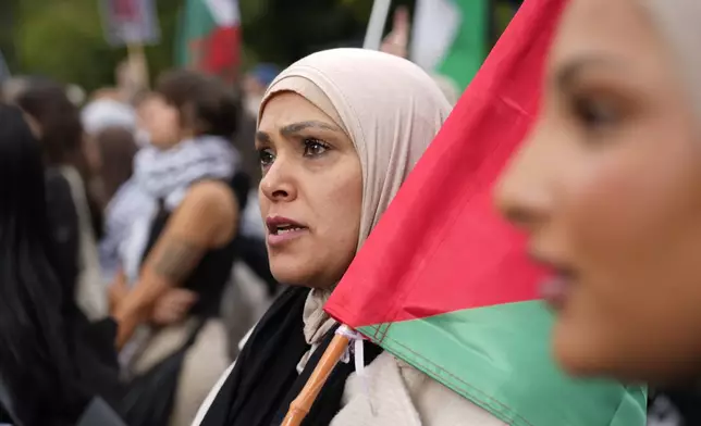 People demonstrate in support of Palestinians in Copenhagen, Denmark, Saturday Oct. 5, 2024. (Thomas Traasdahl/Ritzau Scanpix via AP)