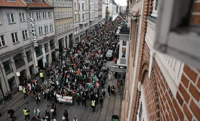 People demonstrate in support of Palestinians in Copenhagen, Denmark, Saturday Oct. 5, 2024. (Thomas Traasdahl/Ritzau Scanpix via AP)