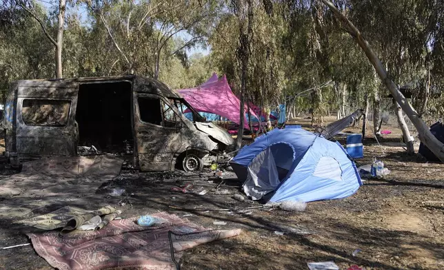 The site of the Nova music festival where revelers were killed and kidnapped on Oct. 7 during the cross-border attack by Hamas militants is seen near Kibbitz Reim, southern Israel, Oct. 12, 2023. (AP Photo/Ohad Zwigenberg)