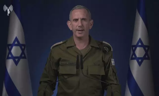 In this image taken from video released by the Israel Defense Forces early Saturday, Oct. 26, 2024, Israeli military spokesperson Rear Adm. Daniel Hagari announces that the IDF is conducting strikes on military targets in Iran. (Israel Defense Forces via AP)