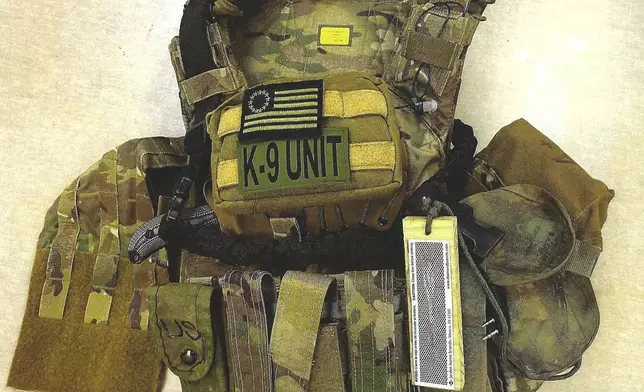 This image used as evidence by federal prosecutors shows a vest confiscated from the home of Chris Arthur in Mount Olive, N.C. (U.S. District Court for the Eastern District of North Carolina via AP)