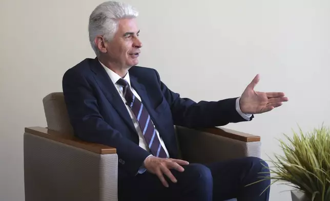 The Church of Jesus Christ of Latter-day Saints Presiding Bishop Gérald Caussé, the church's head of worldwide temple building, looks on during an interview June 21, 2024, in Provo, Utah. (AP Photo/Rick Bowmer)