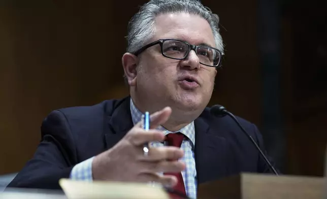 FILE - Mark Calabria, director of the Federal Housing Finance Agency, speaks during a Senate Finance Committee hearing on March 7, 2023, on Capitol Hill in Washington. (AP Photo/Mariam Zuhaib, File)