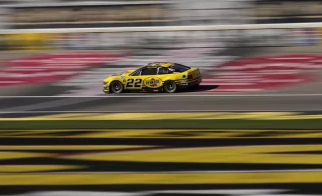 NASCAR Cup Series driver Joey Logano (22) races during a NASCAR Cup Series auto race Sunday, Oct. 20, 2024, in Las Vegas. (AP Photo/John Locher)