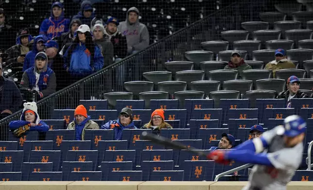 New York Mets fans watches during their loss against the Los Angeles Dodgers in Game 4 of a baseball NL Championship Series, Thursday, Oct. 17, 2024, in New York. (AP Photo/Frank Franklin II)