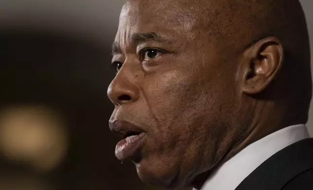 New York City Mayor Eric Adams speaks during a press conference at City Hall, Tuesday, Oct. 8, 2024, in New York. (AP Photo/Yuki Iwamura)