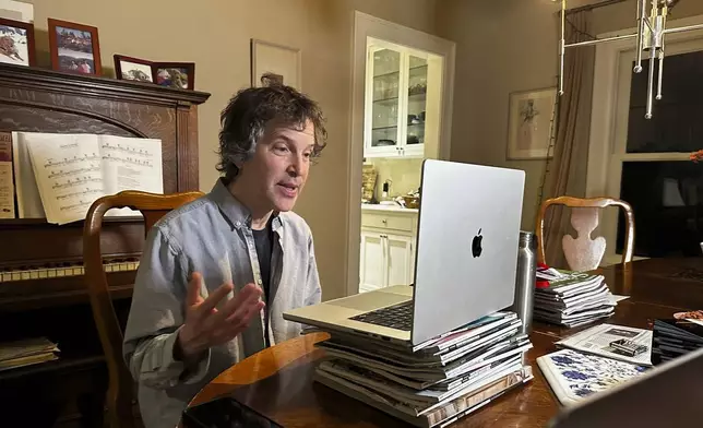 American biochemist David Baker speaks to reporters at his home, Wednesday, Oct. 9, 2024, in Seattle. (Ian C Haydon via AP)