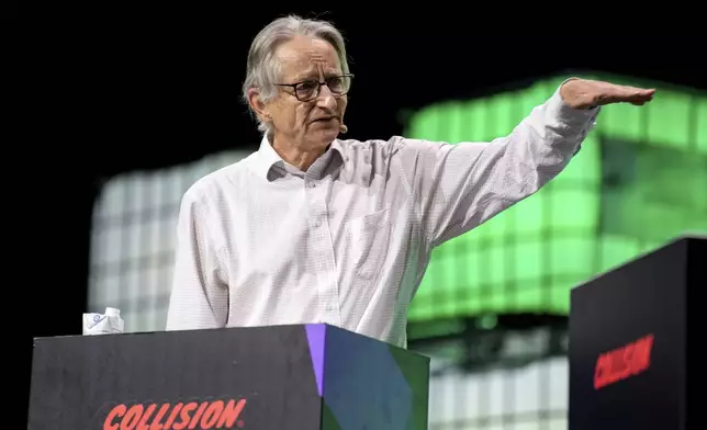 FILE - Artificial intelligence pioneer Geoffrey Hinton speaks at the Collision Conference in Toronto, Wednesday, June 19, 2024. (Chris Young/The Canadian Press via AP, File)