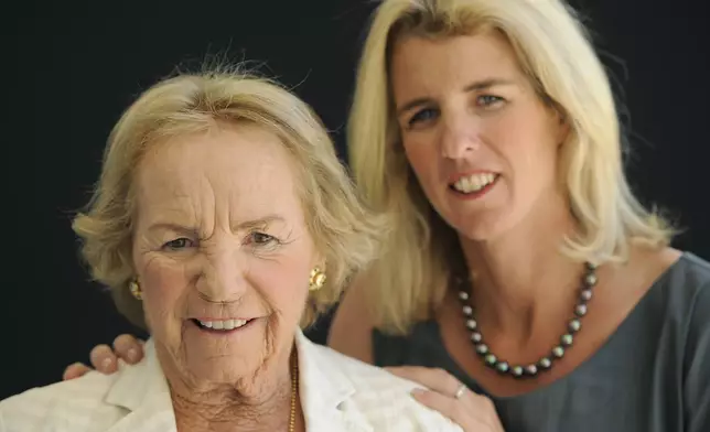 FILE - Ethel Kennedy, left, subject of the HBO documentary "Ethel," poses for a portrait with her daughter Rory Kennedy, the director of the film, Wednesday, Aug. 1, 2012 in Beverly Hills, Calif. (Photo by Chris Pizzello/Invision/AP, File)