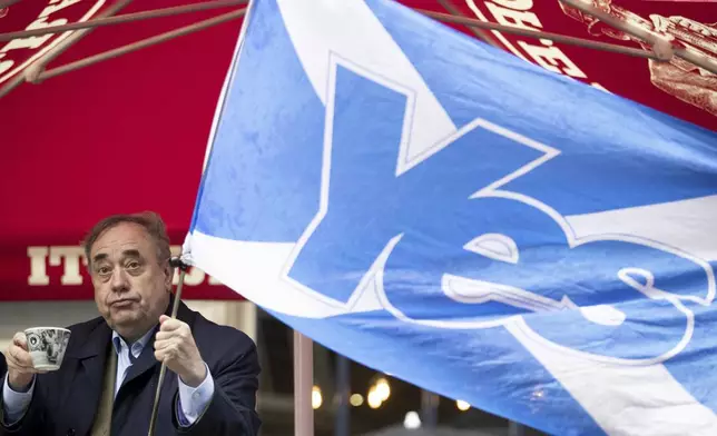 FILE - Alex Salmond poses for a photo during a visit to the Scotsman Lounge in Edinburgh on the campaign trail for the Scottish Parliamentary Election on May 3, 2021. (Jane Barlow/PA via AP)