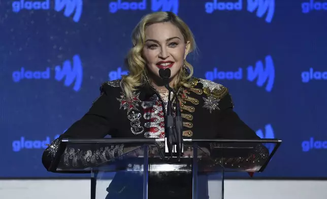 FILE - Honoree Madonna accepts the advocate for change award at the 30th annual GLAAD Media Awards May 4, 2019, at the New York Hilton Midtown in New York. (Photo by Evan Agostini/Invision/AP, File)