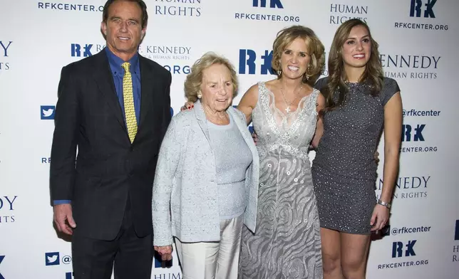 FILE - From left, Robert F. Kennedy Jr., Ethel Kennedy, Kerry Kennedy, and Mariah Kennedy Cuomo attend the Ripple of Hope Awards, Dec. 11, 2013, in New York. (Photo by Charles Sykes/Invision/AP, File)