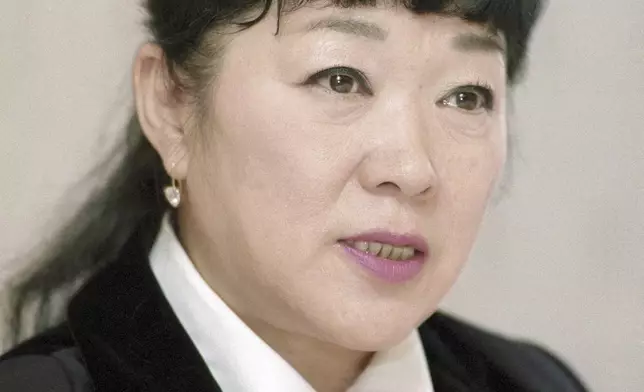 Nobuyo Oyama, best known for her raspy voice of Doraemon, the world’s beloved cat-robot from the future, speaks during an interview in Feb. 1999, in Tokyo. (Kyodo News via AP)