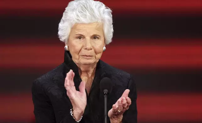 FILE - Jo Ann Davidson, co-chair of the Republican National Committee, speaks at the Republican National Convention in St. Paul, Minn., Sept. 2, 2008. (AP Photo/Ron Edmonds, File)