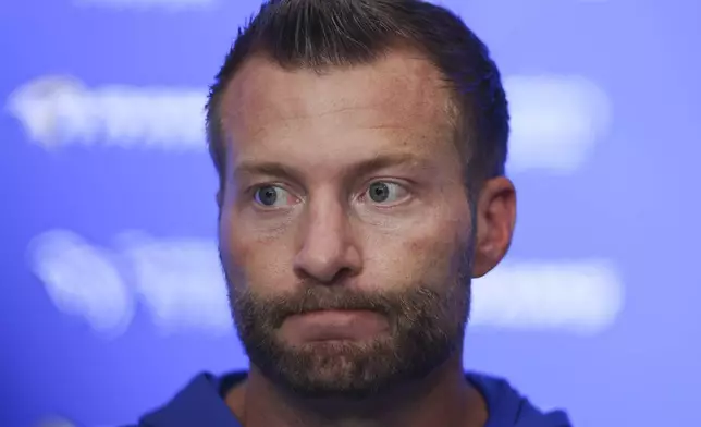 Los Angeles Rams head coach Sean McVay attends a news conference after the team's NFL football game against the Green Bay Packers Sunday, Oct. 6, 2024, in Inglewood, Calif. (AP Photo/Ryan Sun)