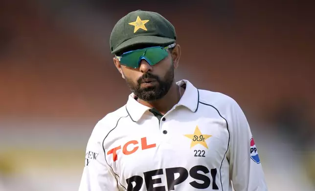 Pakistan's Babar Azam looks during the third day of the first test cricket match between Pakistan and England, in Multan, Pakistan, Wednesday, Oct. 9, 2024. (AP Photo/Anjum Naveed)