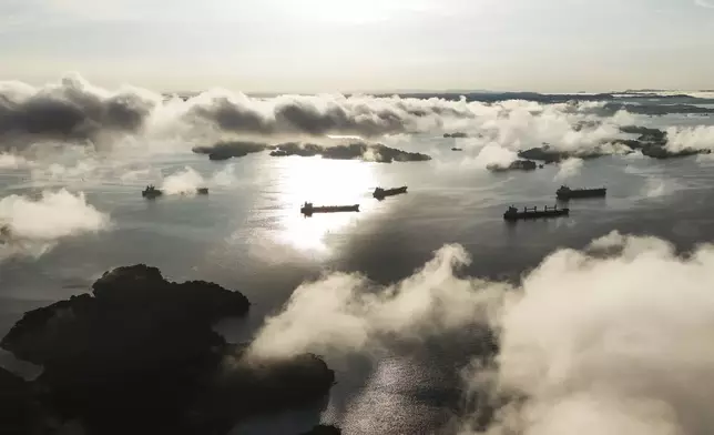 Cargo ships wait to transit the Panama Canal in Gatun Lake in Colon, Panama, Monday, Sept. 2, 2024. (AP Photo/Matias Delacroix)